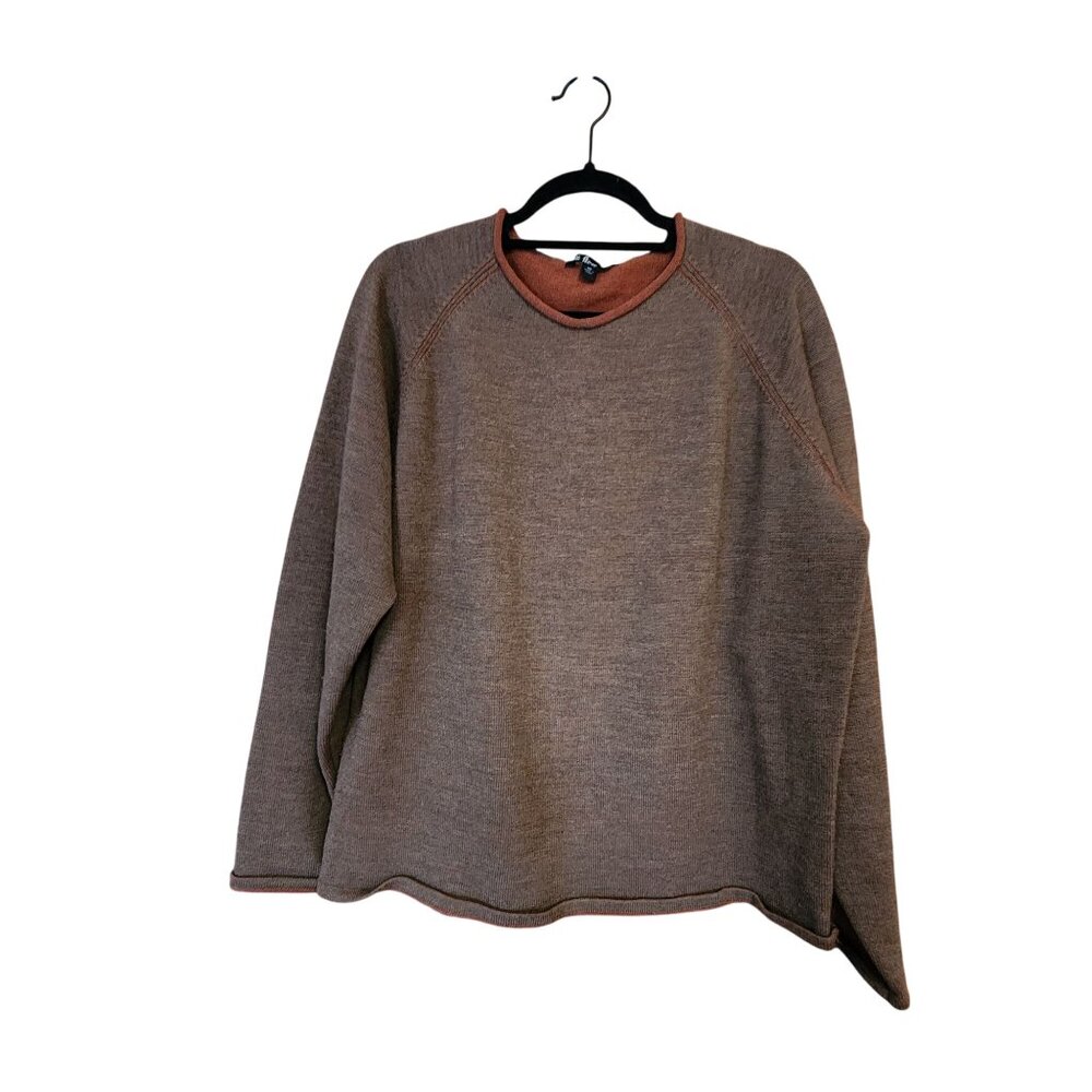 Neve 26.00mens 100% Wool Pullover Sweater Brown & Rust Medium Lightweight Warm C